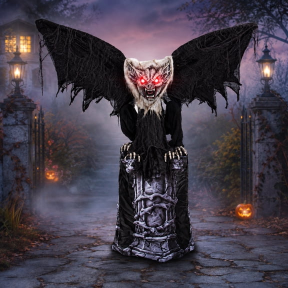 Romswi 57.4-Inch Animated Halloween Gargoyle Tombstone with Moving Wings