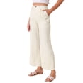 thumbnail image 4 of Pantalones Palazzo de Lino para Mujer INSPIRE CHIC, Casual, de Cintura Alta, Rectos, de Pierna Ancha, Pantalones de Lounge, con Botón, Talla XL, Beige, 4 of 6