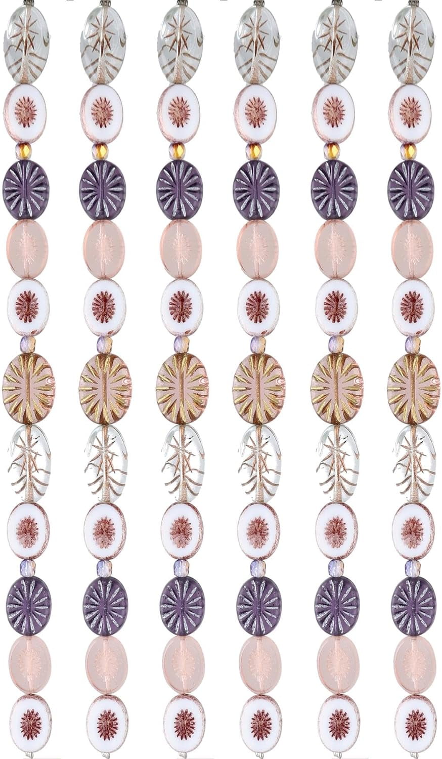 The Beadsmith Czech Glass Strands - Pressed & Table Cut Beads - 6 x 7-Inch Strands, 14 Beads Per Strand – Vintage Rose Quartz Mix – for Jewelry Making, Decorations & DIY Crafts