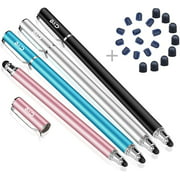 Capacitive Stylus/Styli 2-in-1 Universal Stylus Pens for All Touch Screen Tablets/Cell Phones with 20 Extra Replaceable Soft Rubber Tips (4 Pieces, Black/Blue/Silver/Rose Gold)
