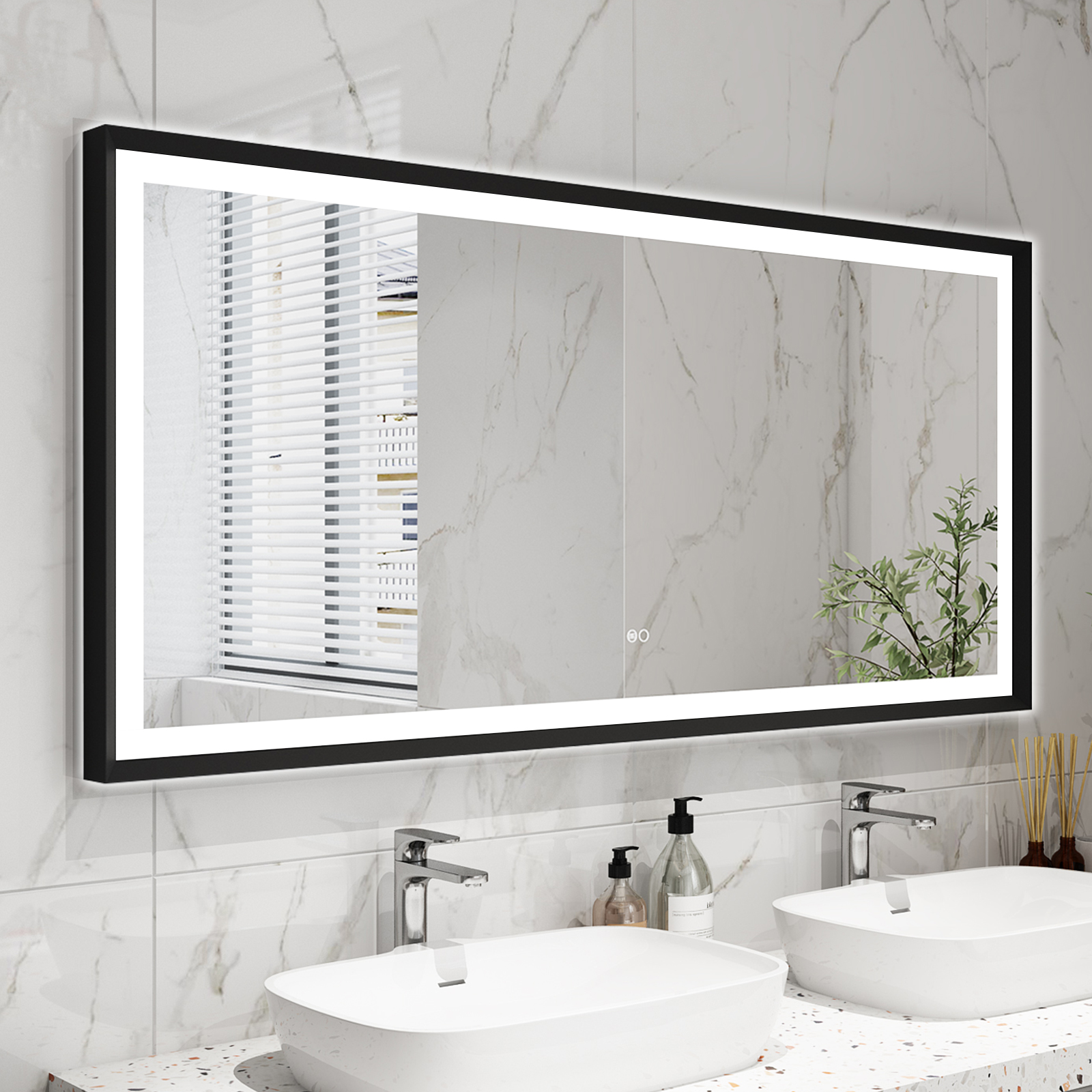 Forclover 60 x 28 inch LED Bathroom Mirror, Backlit and Front Lighted Mirror  for Bathroom, Wall Mounted Bathroom Vanity Framed Mirror Includes Dimmer,  Defogger, Vertical Horizontal, Matte Black