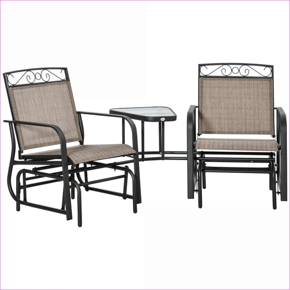 Outdoor Glider Chairs, 2-Seat Rocking Glider for Porch Backyard Garden | Walnut Brown | Steel