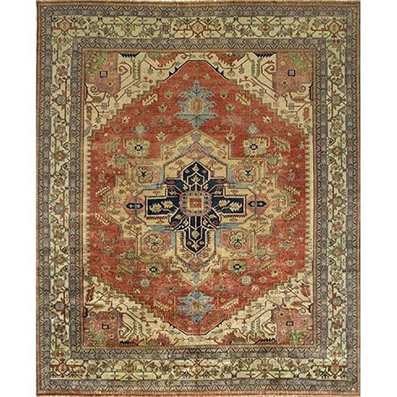 Pasargad Home Serapi 14' x 14' Hand-Knotted Wool Rust/Ivory Square Rug - All Ages, Indoors