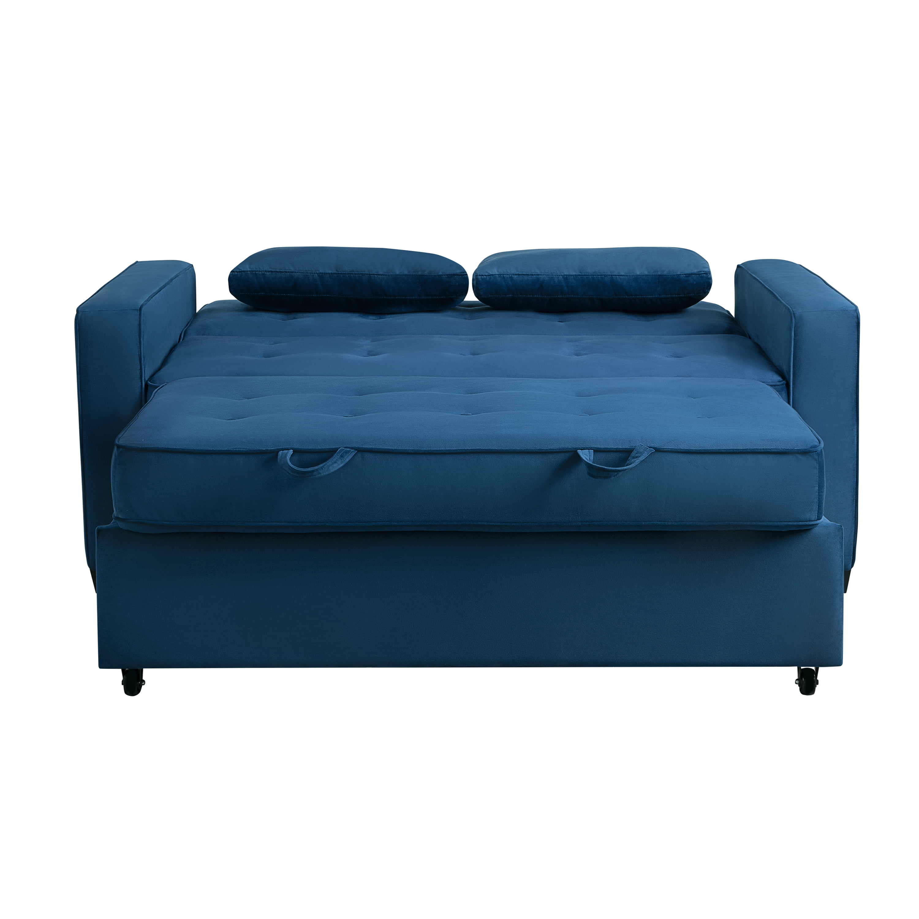 Serta Monroe Modern Convertible Loveseat with Full Size Sleeper, Navy Blue Woven Fabric