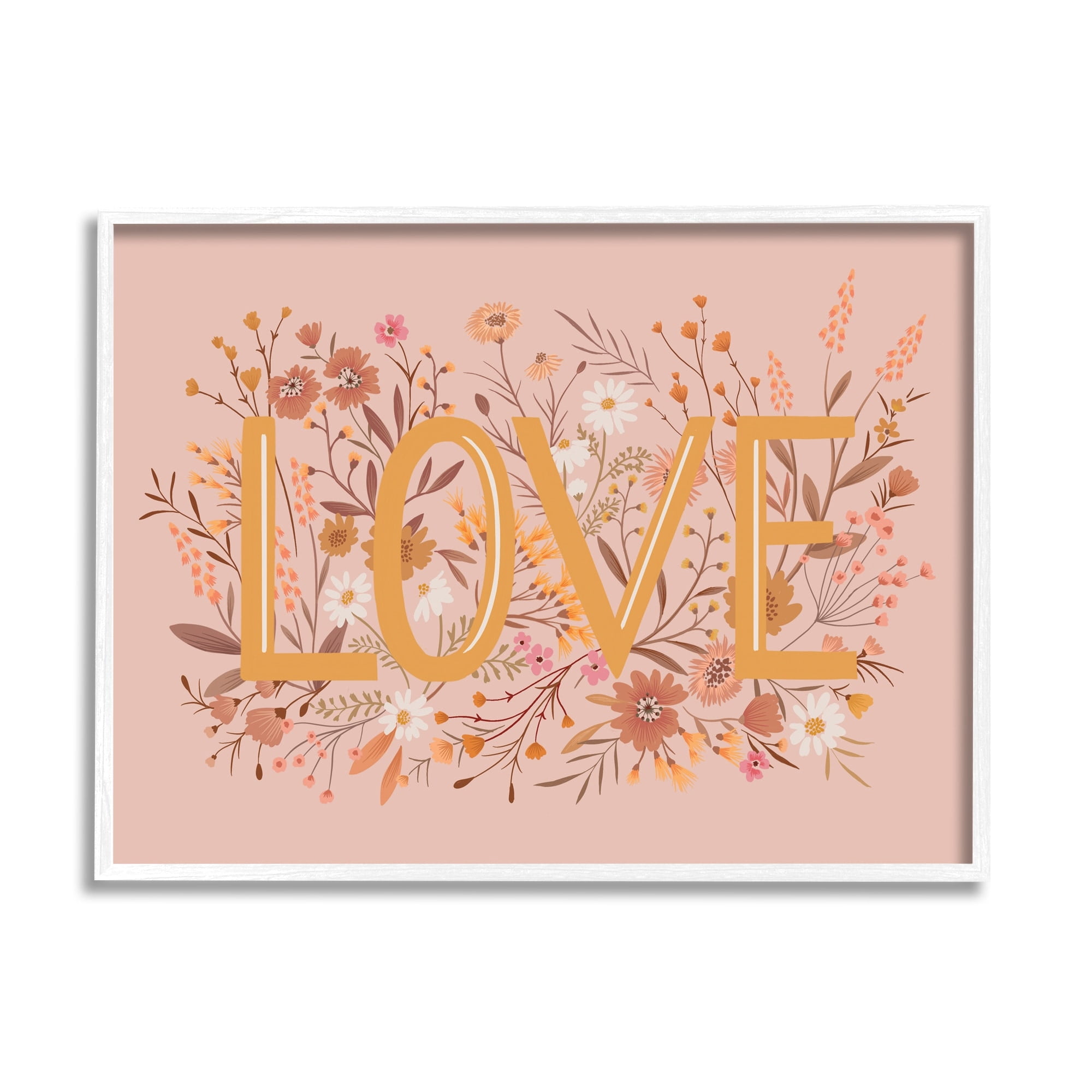 Stupell Industries Botanical Love Typography Delicate Floral Details Graphic Art White Framed Art Print Wall Art, Design by Heather McLaughlin