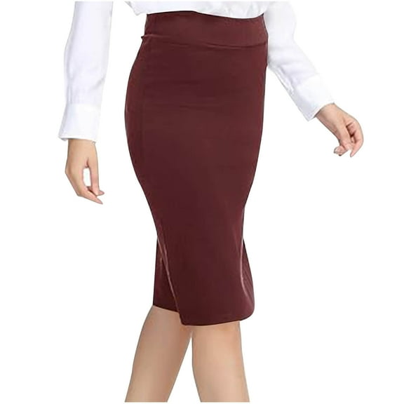 zhi Women's Pencil Midi Skirt - Office Casual & Daily Wear，Wine，M