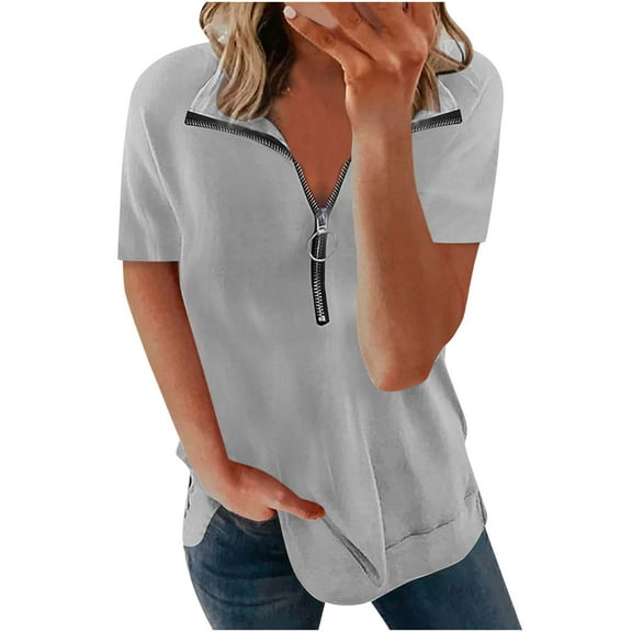 Wycnly Womens Tops Dressy Casual Short Sleeve Crewneck Summer Shirts Solid Going Out Sexy Side Slit Cropped Blouse