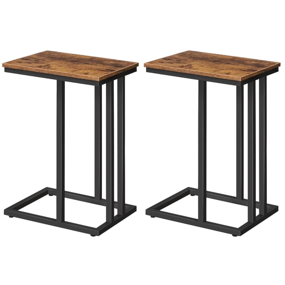 HOOBRO Set of 2 C-shaped Sofa End Table Coffee Table Living Room Bedroom Rustic Brown BF02SFP201G1