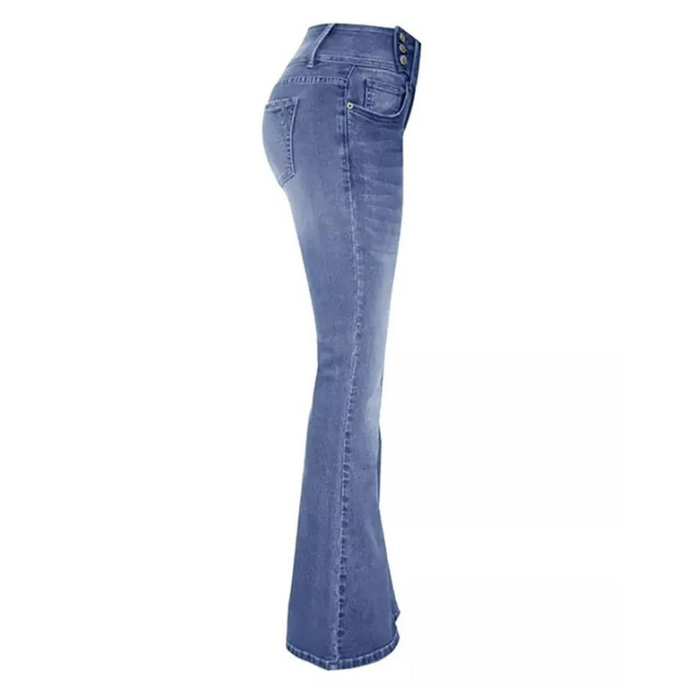 YYDGH Womens High Waisted Jeans Flare Stretch Boyfriend Casual Bootcut  Denim Pants Light Blue L