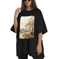 thumbnail image 4 of Plus Size Shirt for Women Black Tops for Women Short Sleeves Shirt for Women Trees In An Autumn Countryside T Shirt Crewneck Shirt for Women 4XL, 4 of 5