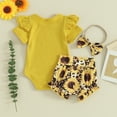 thumbnail image 3 of Bagilaanoe 3pcs Newborn Baby Girl Shorts Set Short Sleeve Letter Print Romper Tops + Sunflower Shorts + Headband 3M 6M 9M 12M 18M Infant Casual Summer Clothes, 3 of 8