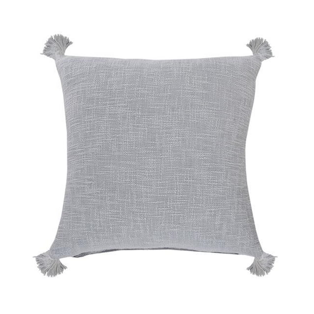 LR Home PILLO07530MCHFFPL Coussin à Pompon Carré Bleu Tendre - 20 x 20 Po.