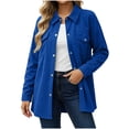 thumbnail image 3 of Women Waffle Knit Shacket Sevevn Point Collar Button Down Oversized Fit Textured Waffle Fabric Dual Chest Pockets Long Sleeve Outerwear For Daily Casual Wear, 3 of 8