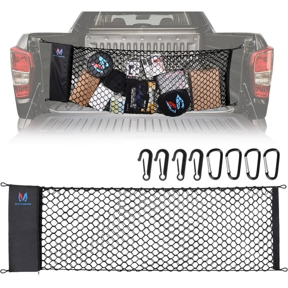Truck Bed Cargo Net Highly Elastic Cargo Net with Storage Bag Small Mesh Durable Storage Organizer Compatible for 2013-2024 Chevy Silverado (16.9"" X 49"" to 62""), Black
