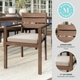 thumbnail image 4 of Martha Stewart Set of 2 Indoor-Outdoor Stackable Patio Dining Armchairs with Brown Brushed Woodgrain Aluminum Finish and Cream All-Weather Seat Cushions, 4 of 11