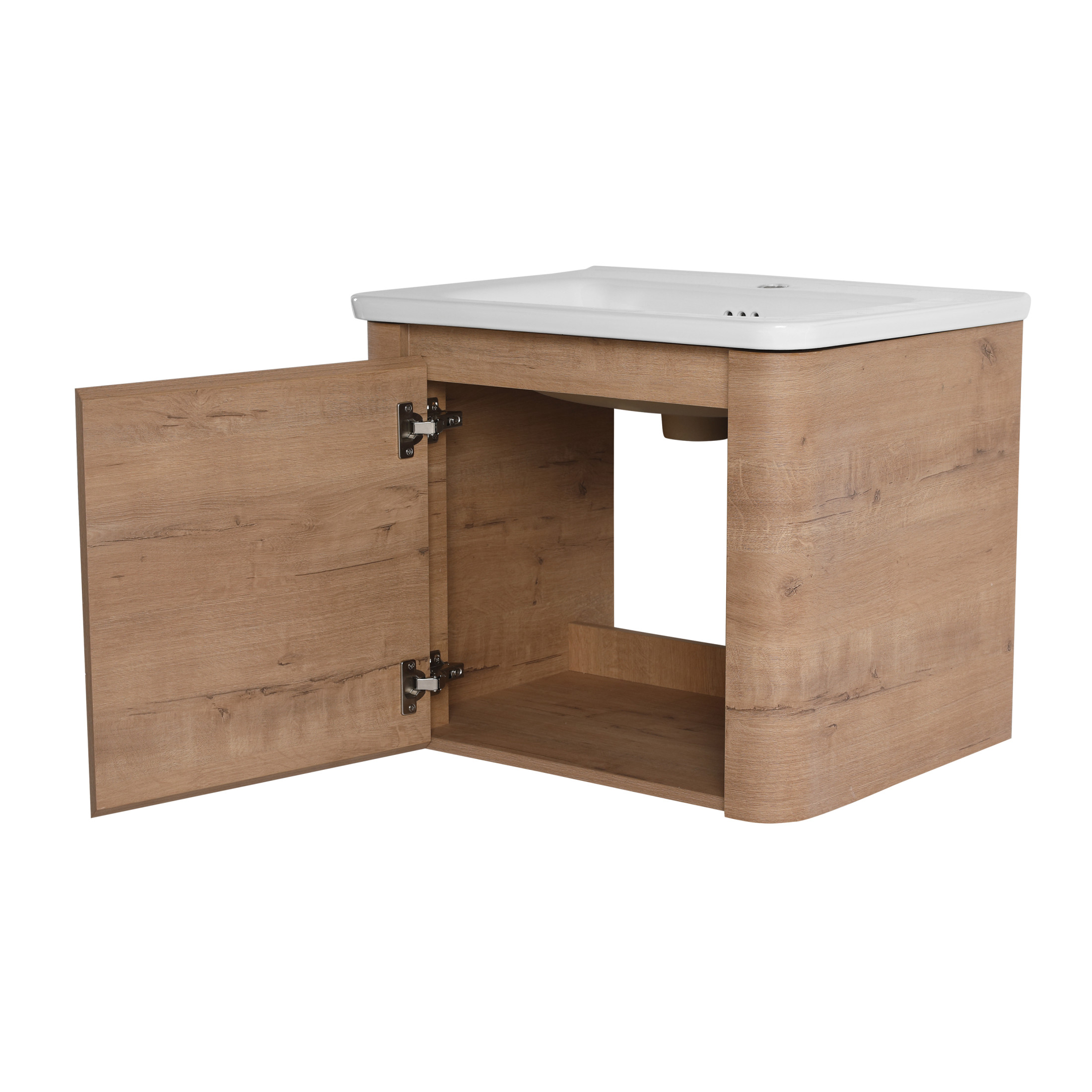 Noble House 24" Floating Bathroom Vanity with Ceramic Sink, Plywood Soft-Close Door, Rounded Edges, Imitative Oak