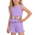 thumbnail image 2 of Amidoa Girls 2 Piece Outfits Summer Clothes Tank Top Sleeveless Solid Color Cute T-Shirt and Casual Shorts Kids Clothing Sets Purple Size 6, 2 of 9