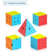 Vdealen Speed Cube Set, Magic Cube Pack of 2x2 3x3 4x4 Pyramid Skewb Stickerless Puzzle Cube Bundle, Christmas Birthday Party Toy Gifts for Kids Teens Adults (5 Pack)