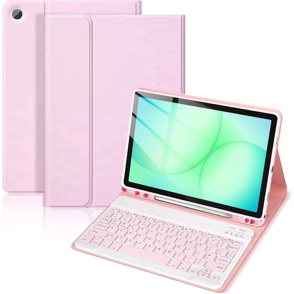 Keyboard Case for Samsung Galaxy Tab A11 Plus/A9 11" 2025 /A9 Plus 5G 11 Inch 2023, Slim Lightweight Stand Cover with Magnetically Detachable Wireless Bluetooth Keyboard (Pink)