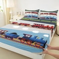 thumbnail image 3 of Manfei Cartoon Train 4 Pieces Queen Sheet Sets for Teens Adults,Transportation Theme Ultra Soft Flat Sheet,Railway Railroad Queen Fitted Sheet,Super Cozy Room Decor, 3 of 7