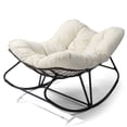 thumbnail image 4 of Tcbosik Outdoor Rocking Chair, Wicker Egg Chair, Indoor Comfy Oversized Papasan Chair with Padded Cushion, Rocker for Porch, Garden, Patio, Brown & Beige, 4 of 11