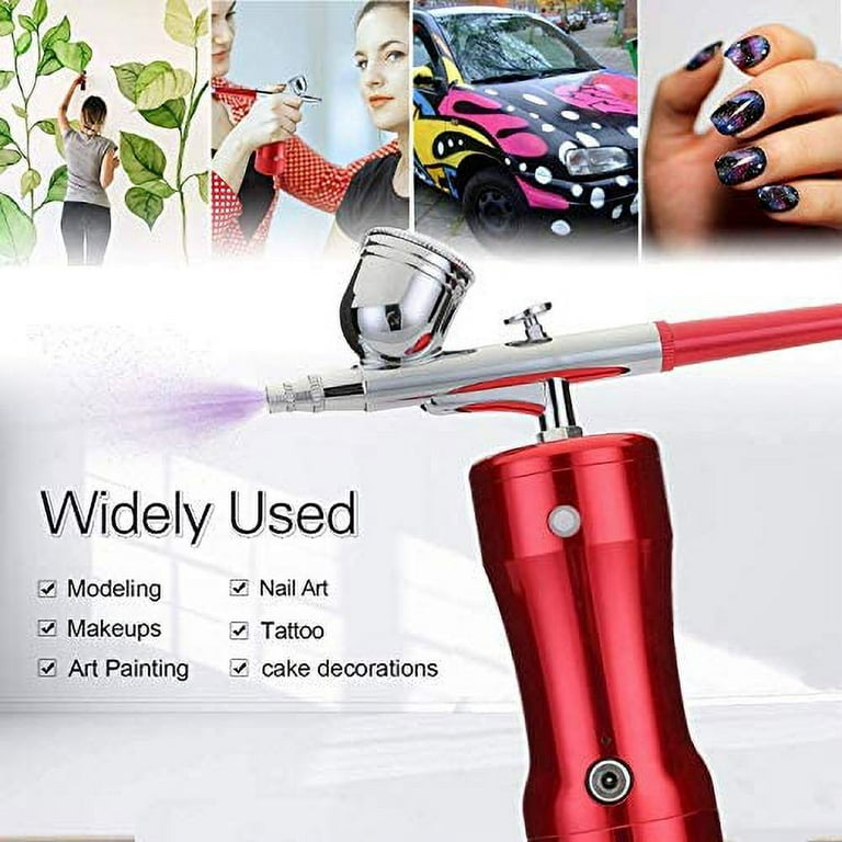 Autolock Airbrush Kit, Single-Action Cordless Airbrush Rechargeable Mini  Air Compressor for Makeup, Hobby, Craft, Cake Decorating (Red) 