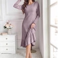 thumbnail image 5 of Bxsruta Womens Long Sleeve Midi Dress Ribbed Crew Neck Casual Pleated Dresses for Women, 5 of 6