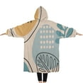 thumbnail image 2 of Oversized Wearable Blanket Hoodie,Orange Boho Abstract and Plant Pattern Sherpa Blanket Hoodie with Super Pockets,Super Warm Fuzzy Pullover for Women & Men, 2 of 6