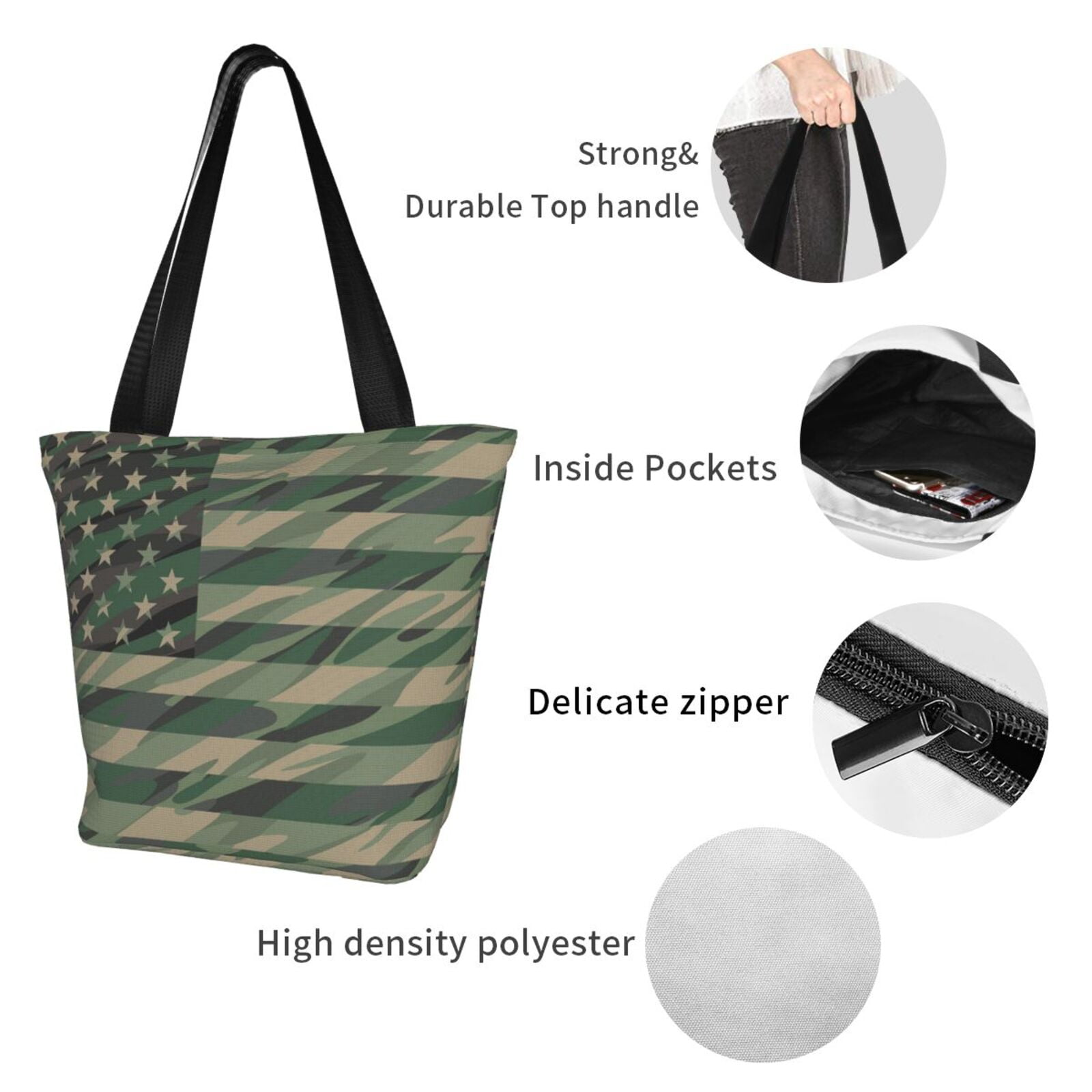 Ratiio Jungle Green Camo USA Flag Print Shoulder Bag for Women, Polyester Crossbody Purse Lightweight Handbag for Daily Travel and Casual Use