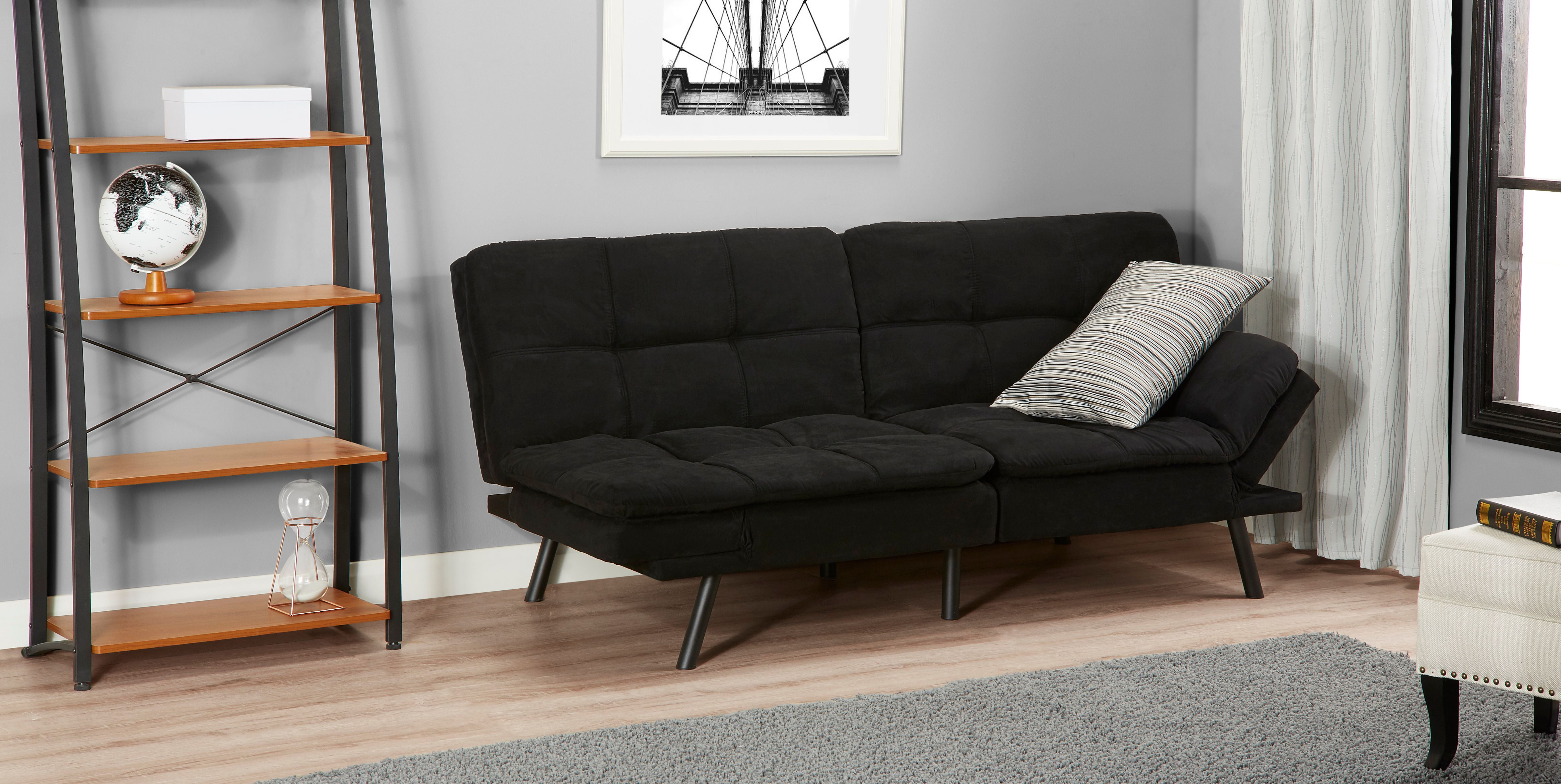 Mainstay Wooden Frame Memory Foam Split seat and Back Futon A Black Suede