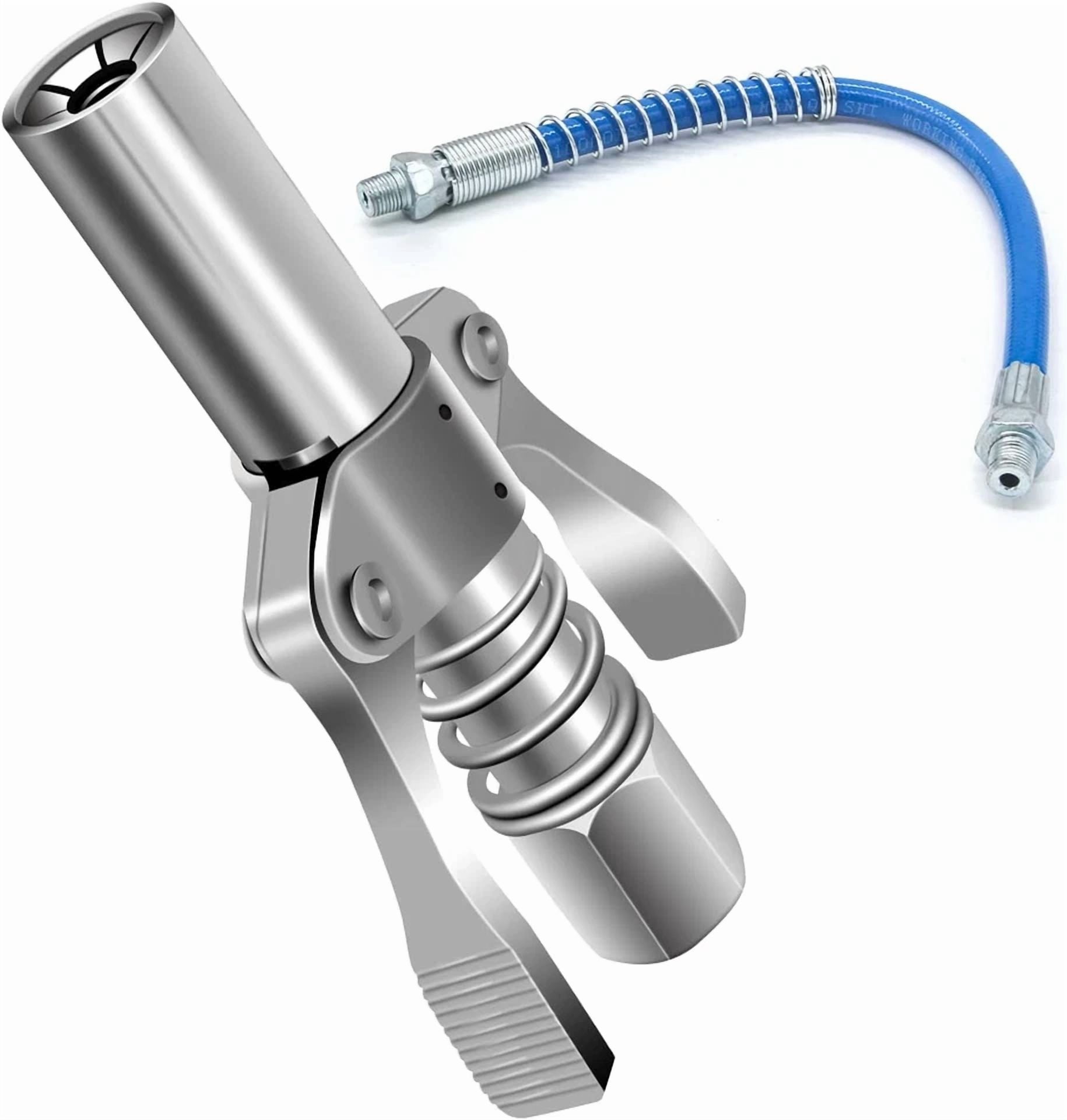 CRESTIN- 12000 Psi Grease Gun Coupler Quick Release Dual Handle Grease Gun Tip 16In Hose