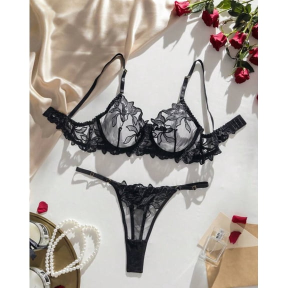 Black Lingerie Set Sexy Embroidery