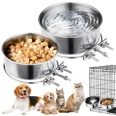 LUIISIS 2 Pack Dog Crate Water and Food Bowl,Stainless Steel Dog Bowls 2 Pack for Cage Crate Kennel, Spill Proof Dog Bowl for Medium and Small Sized Dogs
