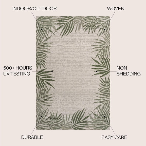 Palm Frond Border Indoor Outdoor Area Rug 4X6 Green/Cream