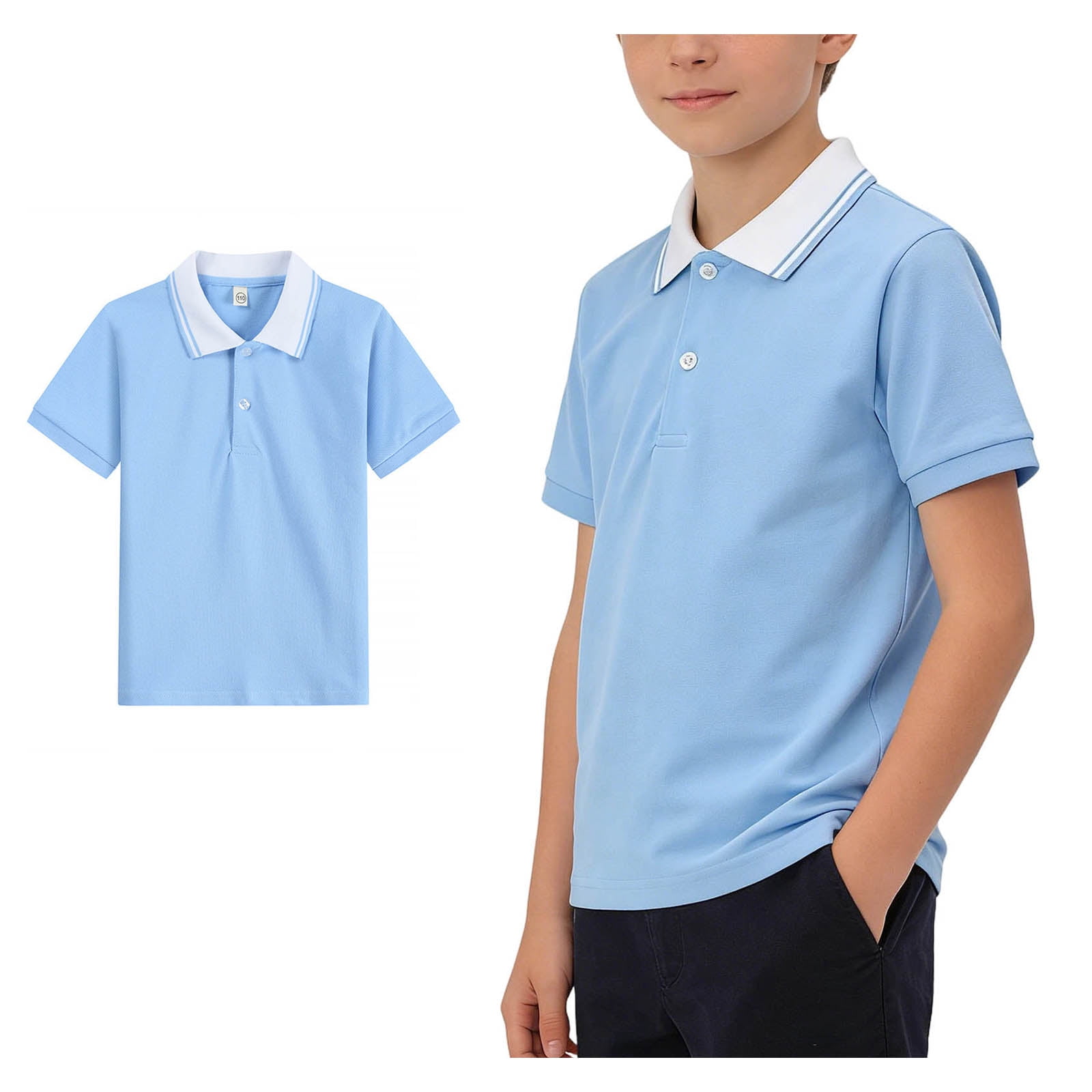 Teen Boys Polo Shirts Short Sleeve Blue Button down Shirt Boys Back to School Shirt Kids Summer Casual Shirts Boys 12-13 Years Clothes
