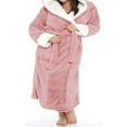 thumbnail image 4 of Women Bathrobe Flannel Warm Long Robe Waist Lace-up Pocket Nightgown for Autumn Winter, 4 of 5