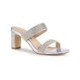 thumbnail image 1 of BLISSFUL STEP Women's Shoes Rhinestone Chunky Heel Square Toe Slide Sandals Silver 7.5, 1 of 7