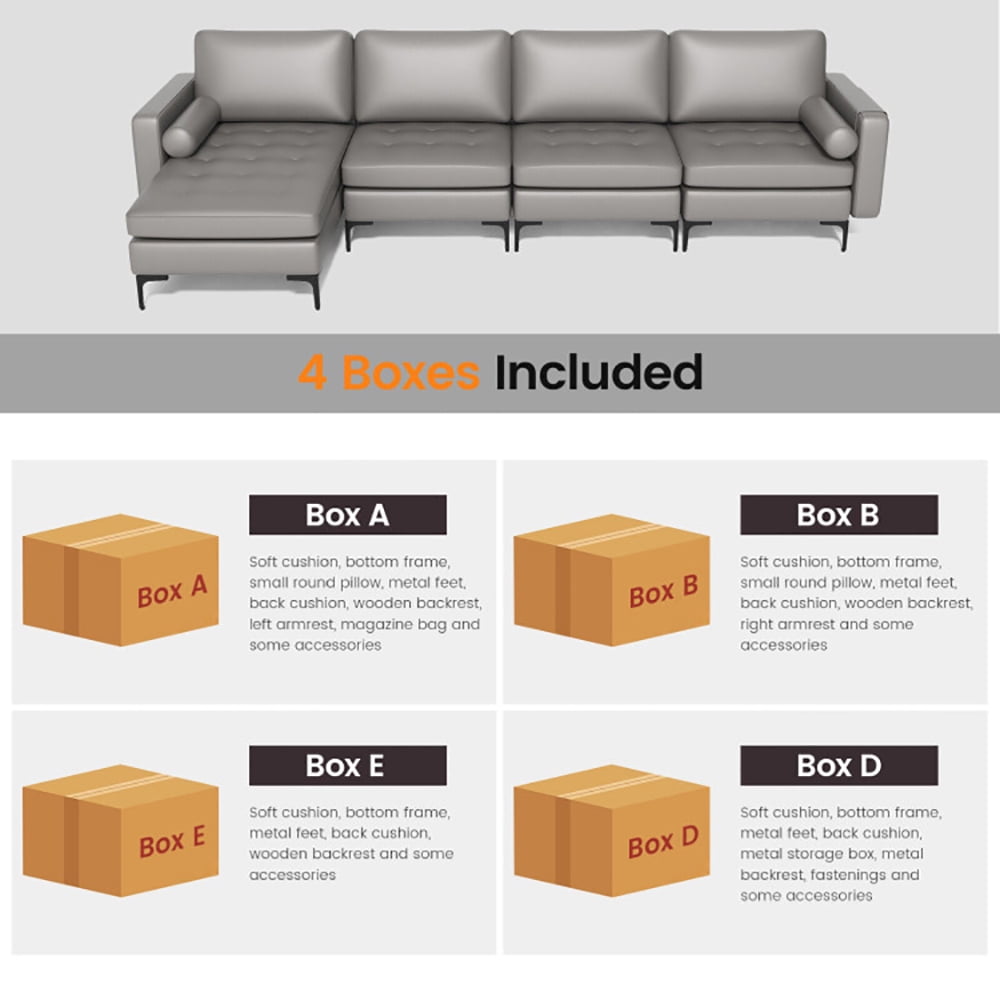 Finihen L-shaped Sectional Sofa Couch, Modular L-shaped 4-Seat Sectional Sofa with Reversible Chaise, for Living Room, Light Gray Finihen L-shaped Sectional Sofa Couch, Modular L-shaped 4-Seat Sectional Sofa with Reversible Chaise, for Living Room, Light Gray