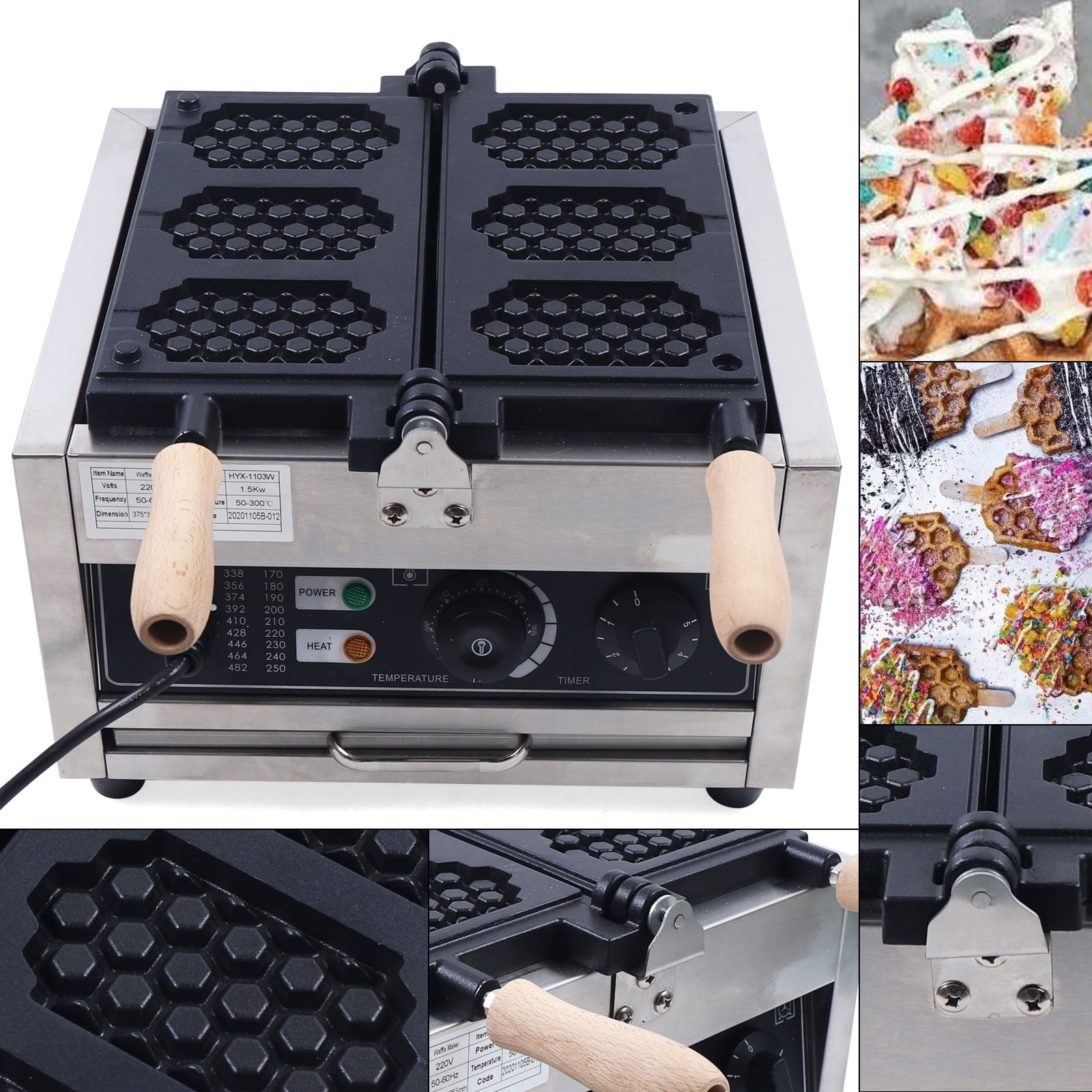Wildnix Waffle Maker with Clear Alarm, Double-Sided Heating, Non-Stick Aluminum Grids, Makes 3 Honeycomb Waffles at Once, Easy to Clean, Durable Stainless Steel Construction
