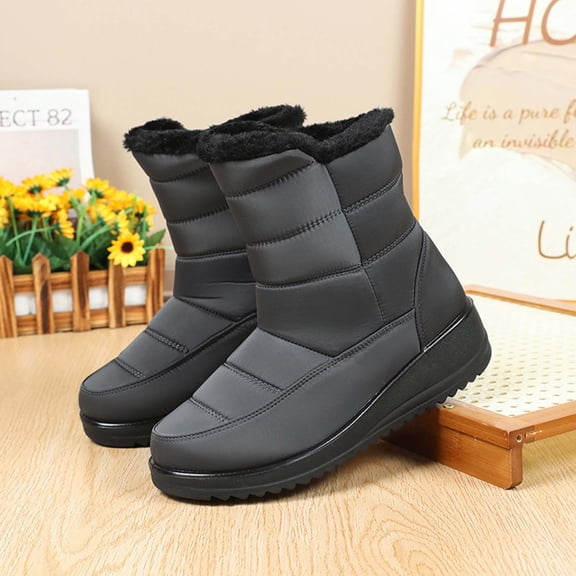 XIMIN Womens Anti Slip Ankle Booties Winter Snow Boots with Warm Fur Lining Side Zipper Mid-Calf Boot Booties Waterproof Non-slip Sole Casual Outdoor Walking Shoes