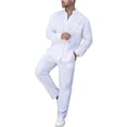 thumbnail image 1 of Conjunto de 2 piezas Cagnkofi para hombre, de manga larga, color liso, de algodón y lino, con camisa y pantalones largos, chándales casuales de verano, 1 of 5