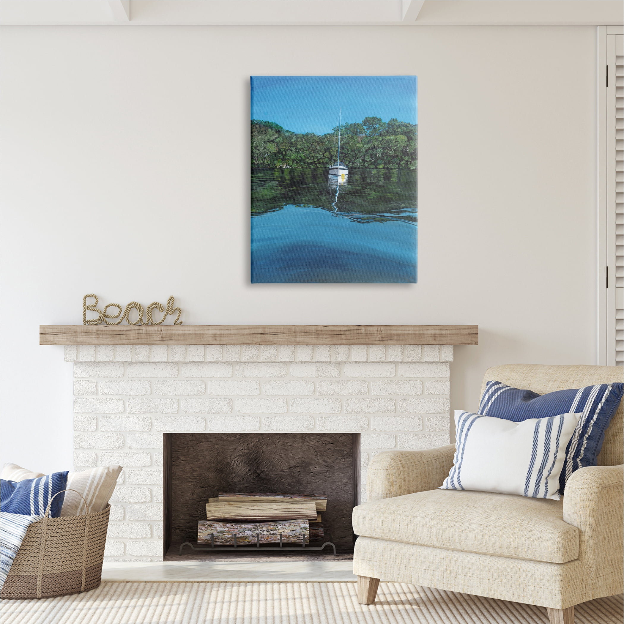 Stupell Industries Boat on Sea Ripples Transportation Painting Gallery Wrapped Canvas Print Wall Art, 30 x 40