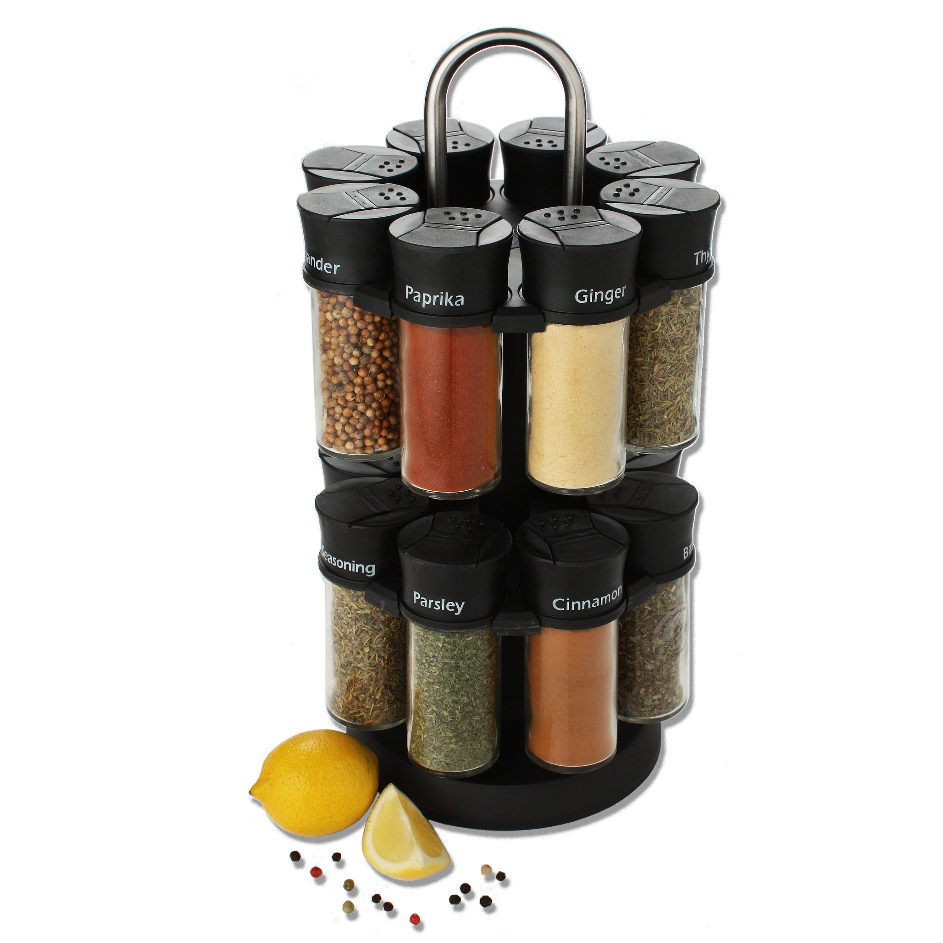 Olde Thompson 25-753 Revolving Carousel Spice Rack w/ (16) 3 oz Spice Jars  - 10H, Stainless Steel