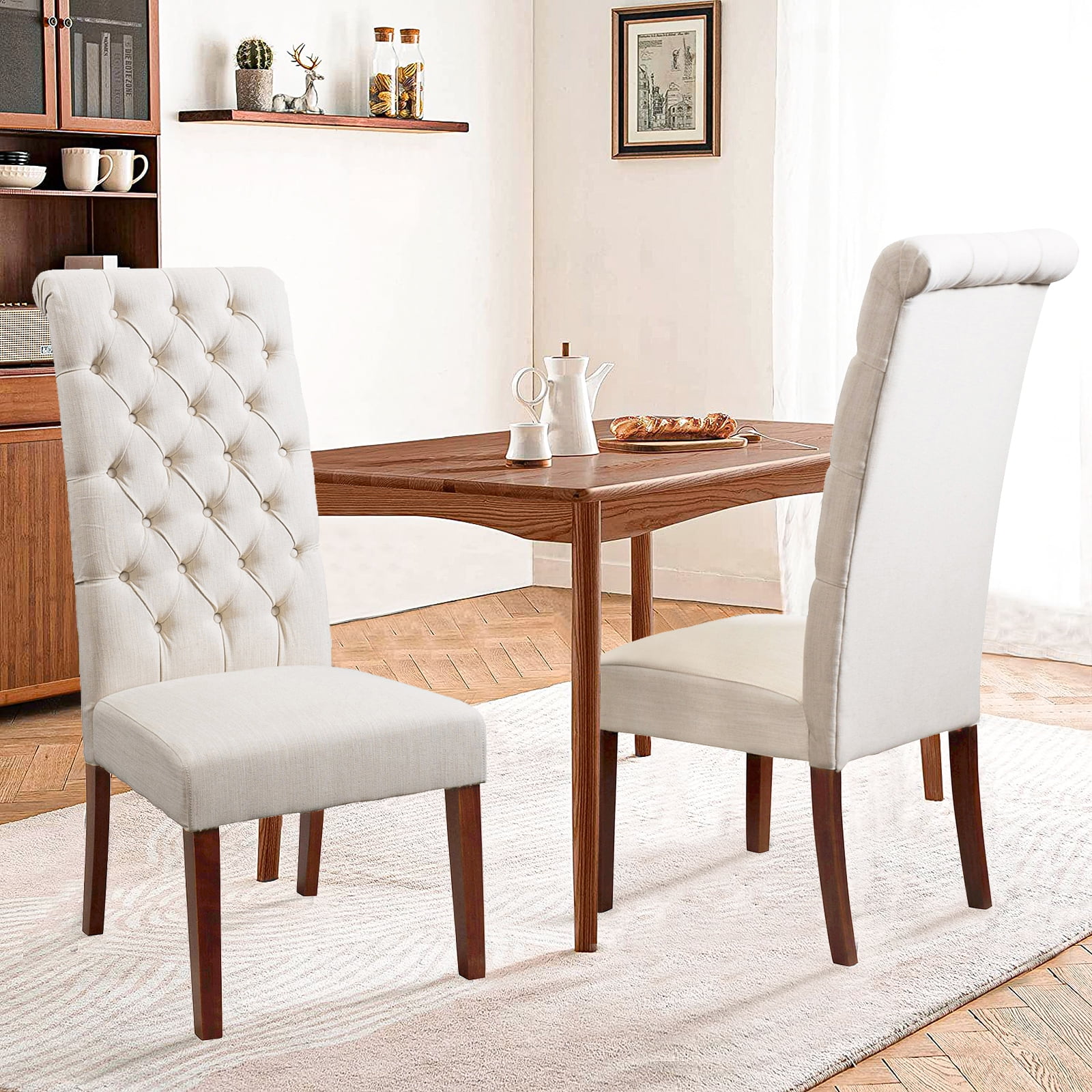 Kadyn Contemporary Fabric High Back Dining Chairs Set of 2, Upholstered Kitchen Side Chair for Dining Room, Modern Dinner Chairs with Wood Legs, Natural Kadyn Contemporary Fabric High Back Dining Chairs Set of 2, Upholstered Kitchen Side Chair for Dining Room, Modern Dinner Chairs with Wood Legs, Natural