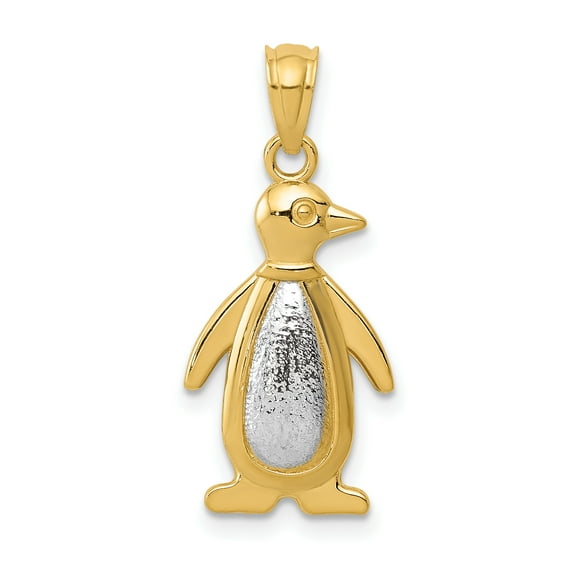 Finest Gold 14K Two-Tone Yellow & White Gold Polished Textured Penguin Pendant