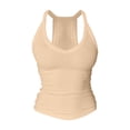 thumbnail image 3 of Ribbed Tank Tops for Women Built in Bra Cropped Spaghetti Strap Sleeveless V Neck Racerback Fitted Tee Athletic Workout Casual Basic Top (Beige,L), 3 of 9