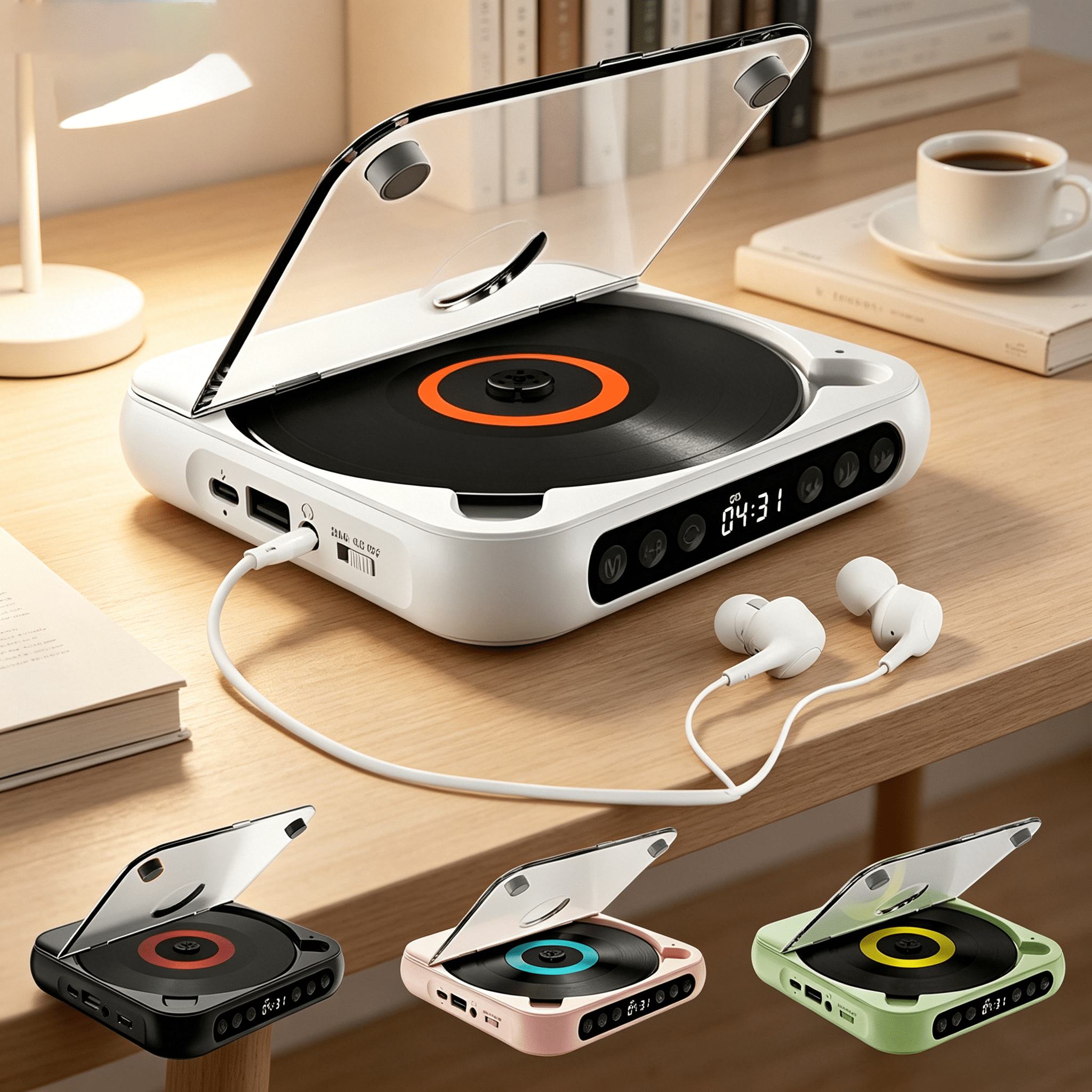 GJX 2026 New Bluetooth Rechargeable Cd Player with Hold Function Led Display Usb Audio Port,2000Mah Personal Mp3 Cd Player for Listening Music Prenatal Education Children Study