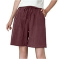 thumbnail image 5 of Htigea Women's Bermuda Shorts Solid Summer Elastic Waist Drawstring Shorts Casual Straight Leg Short Pants with Pockets Baggy Linen Shorts for Women Time Limited Sale Coffee M, 5 of 6