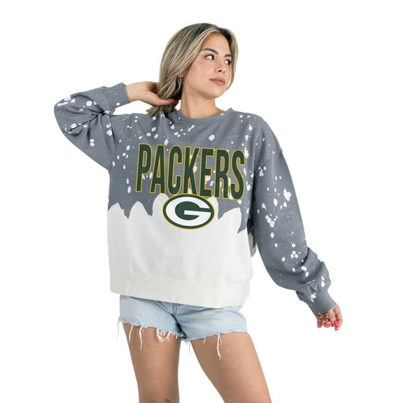 Women's Gameday Couture Gray Green Bay Packers Oversized Faded Wash Tri-Blend Pullover Sweatshirt