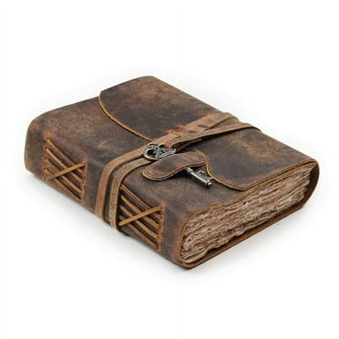 LEATHER VILLAGE Vintage Leather Journal â€“ 200 Handmade Vintage Deckle Edge Paper â€“ Leather bound Journal For Women Men â€“ Vintage Key Closure - Book of Shadows - Cappuccuno Brown -